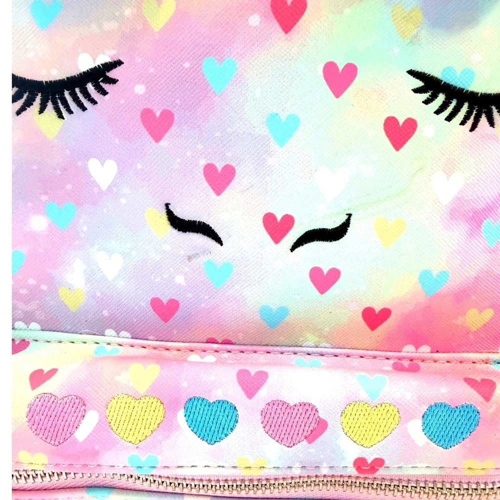Under One Sky Unicorn Mini Backpack Pastel Heart Tie Dye Faux Fur Mane Pink